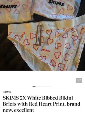 Get 3 SKIMS White Ribbed Bikini Briefs with Red Heart Motif